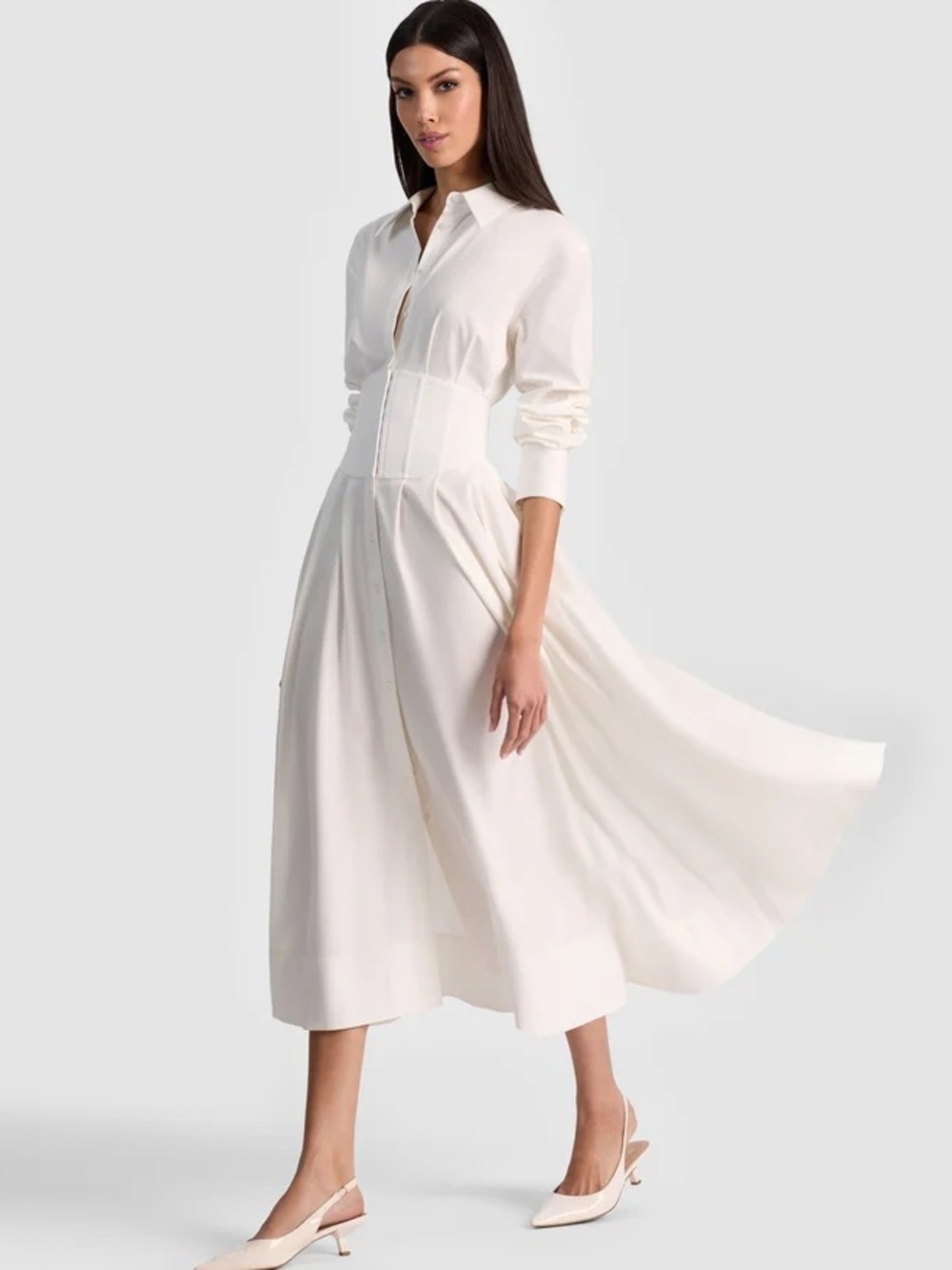 NWOT Alice + Olivia EDIE CORSET MIDI SHIRT DRESS